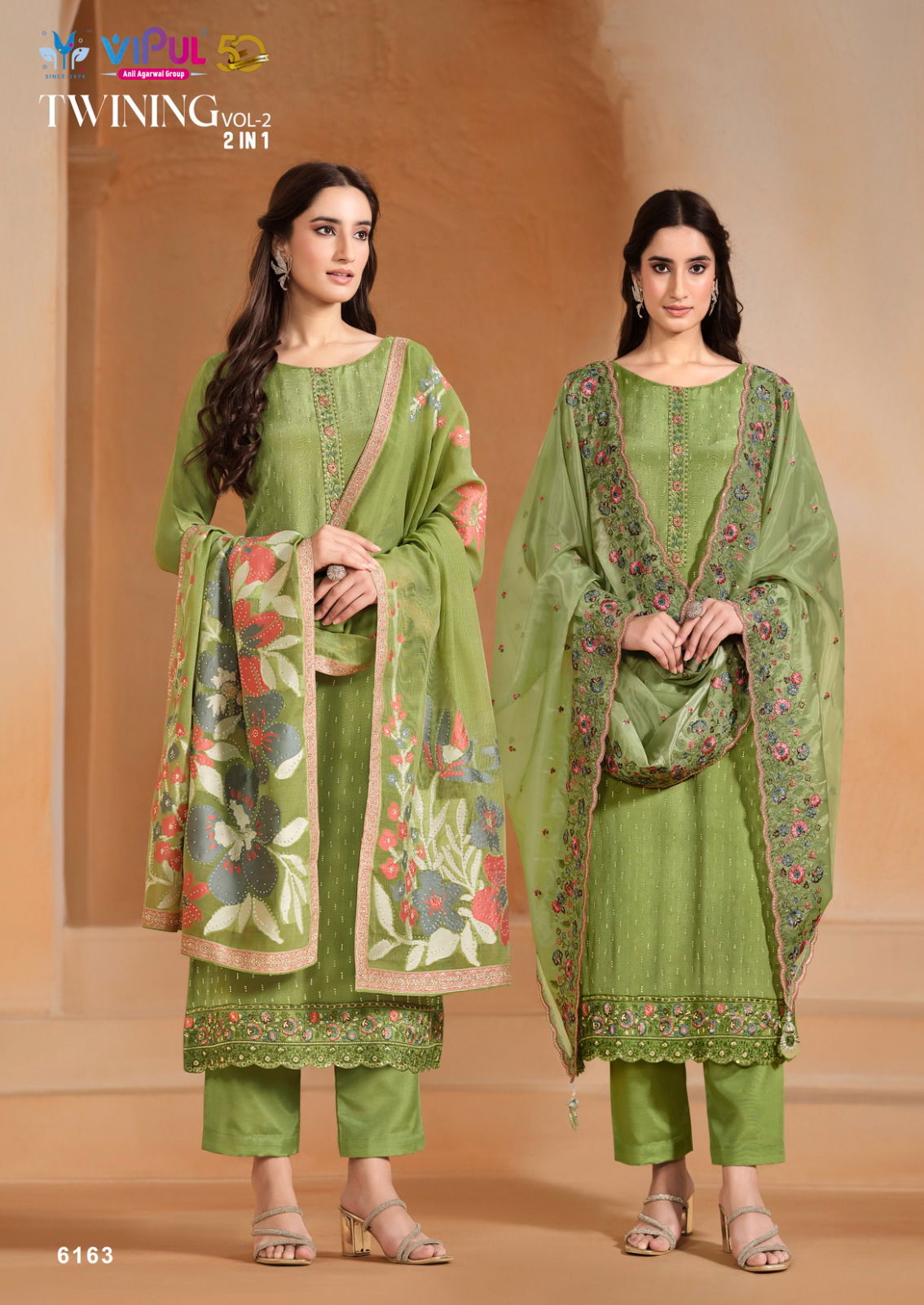 Twining Vol 2 By Vipul Chinon Embroidery Salwar Suits Surat Wholesale Market